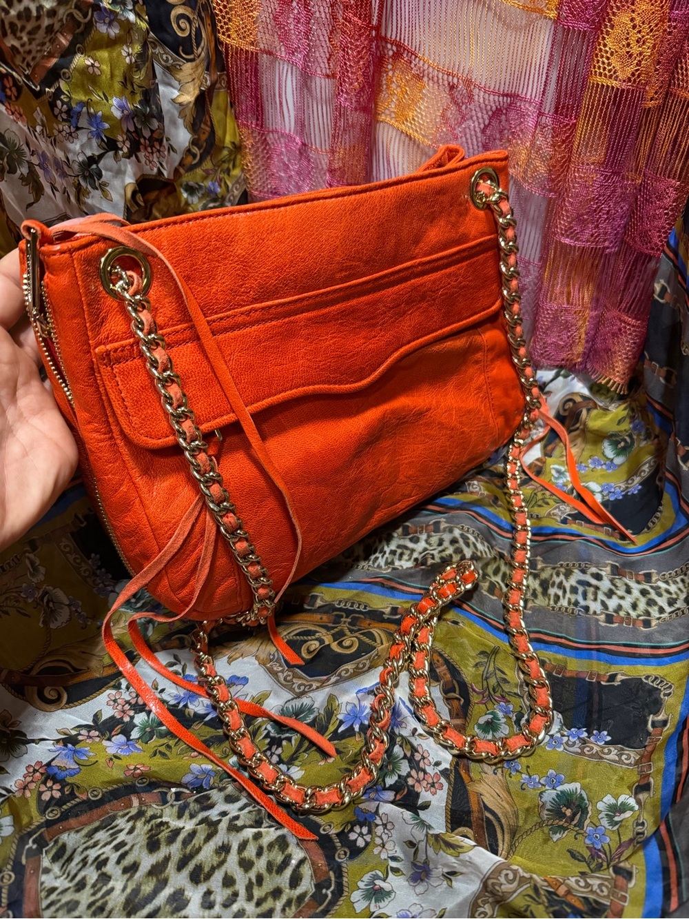 Rebecca Minkoff Orange Chain-Trim Shoulder Bag from Sony pictures costumes